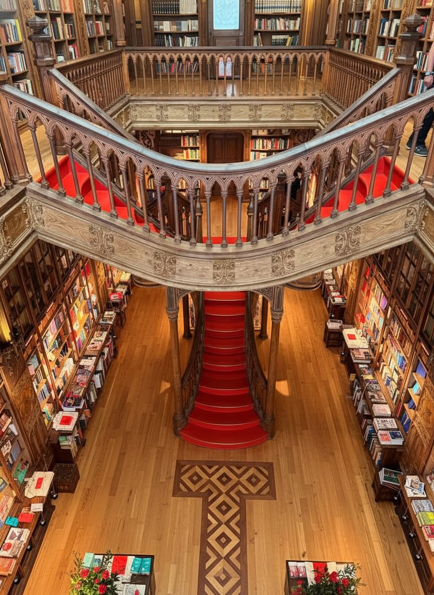 Crimson spiral staircase